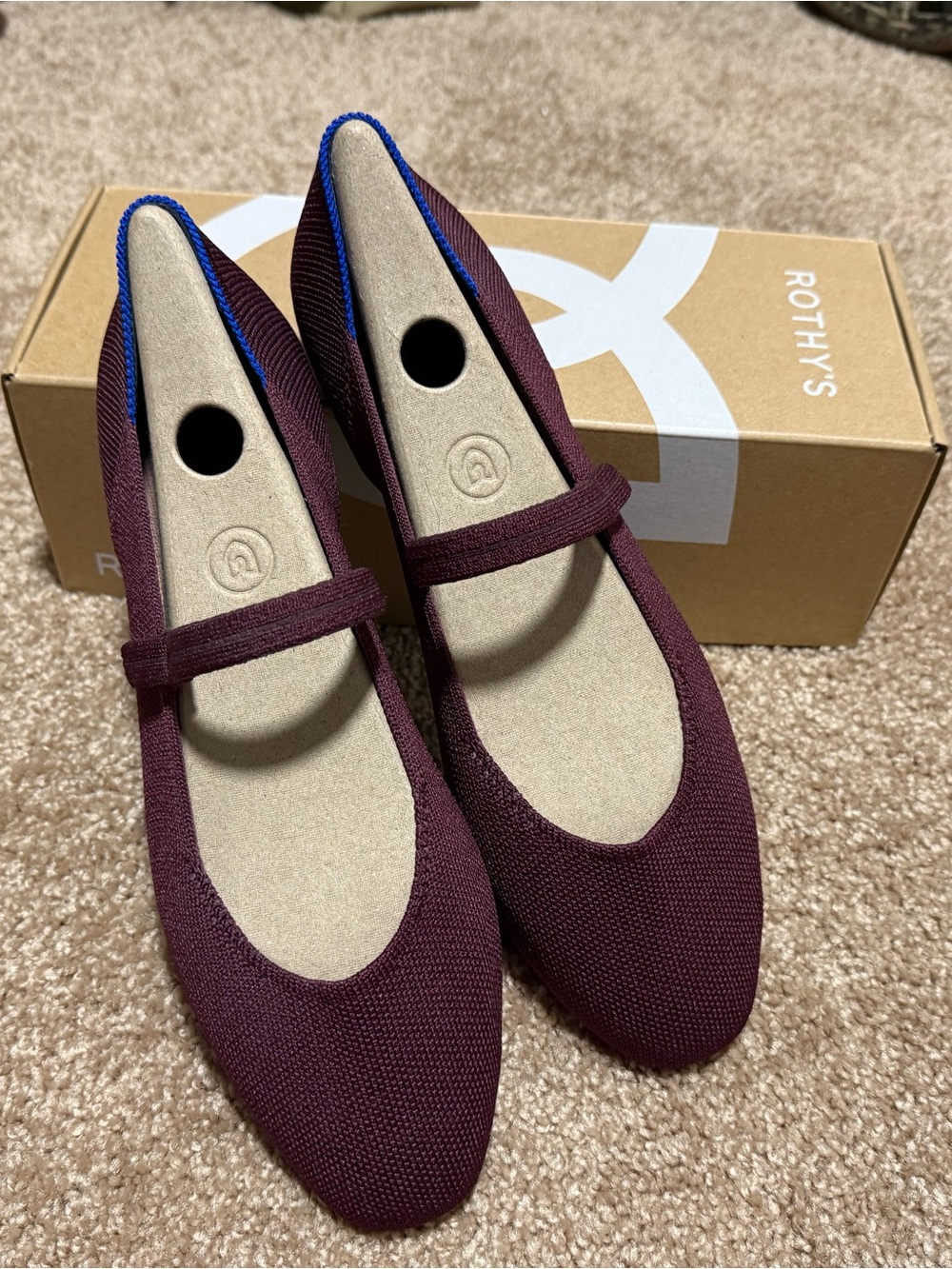 Rothy's Women's Mary Jane Flats in Syrah with Blue Trim